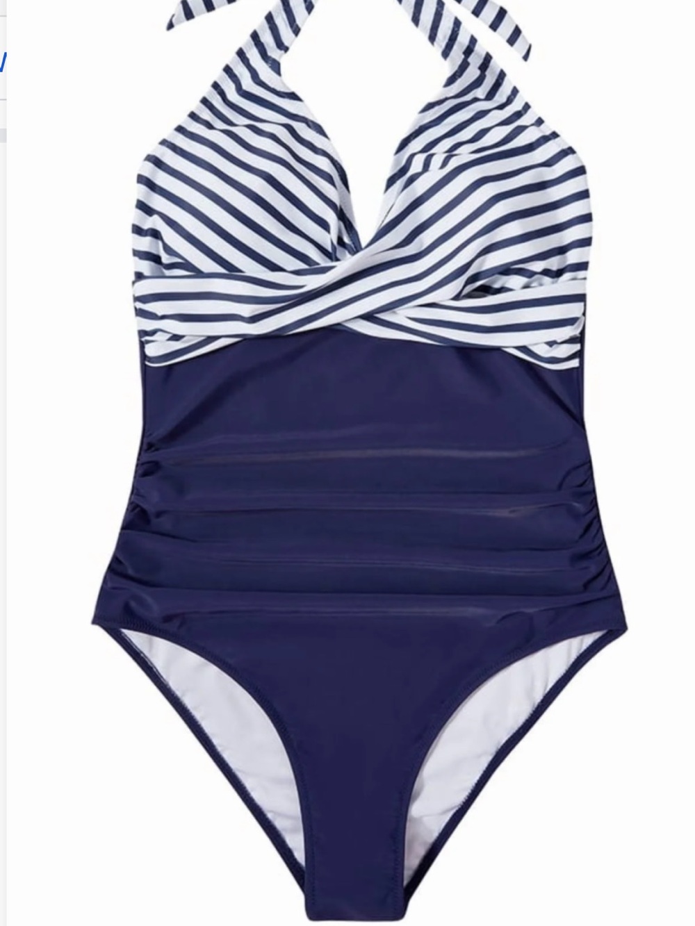 Navy & White Striped Halter One-Piece Swimsuit, Sz M, NWOT - R-B
